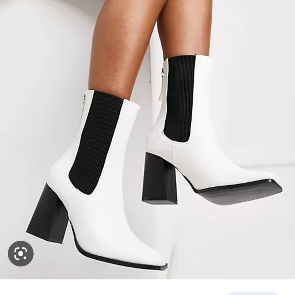 Truffle Collection x ASOS White & Black High Heeled Square Toe Retro Boots